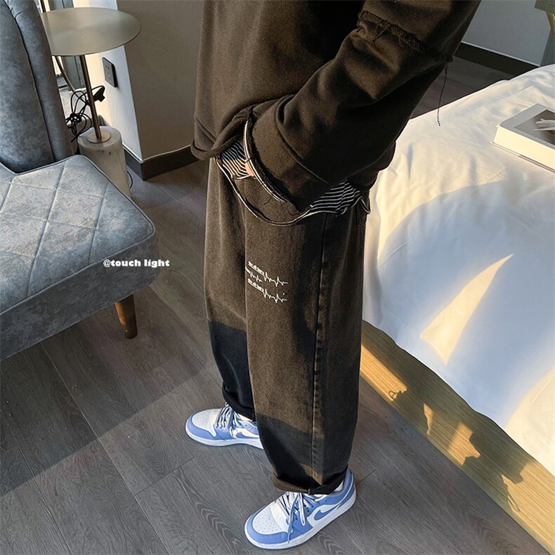 新款宽松直筒净版心电图ins潮牌牛仔裤X715NZ017P45控58,男装牛仔裤,星座715