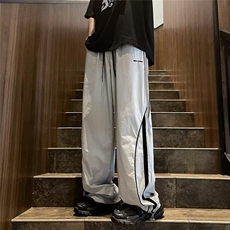 美式复古运动裤男夏季薄款设计感速干裤子宽松阔腿ins直筒休闲裤，男装休闲裤，星座716-2