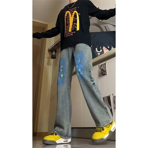 美式街头水洗做旧牛仔裤男春秋直筒宽松高街vibe风长裤X9088-p48图片