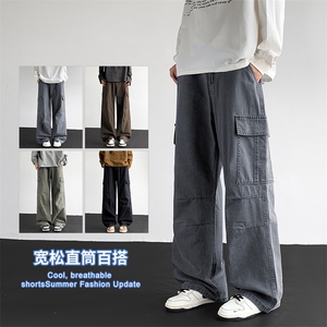 2025秋冬新款休闲男裤宽松直筒百搭水洗简约裤子拼接潮9281-P50图片