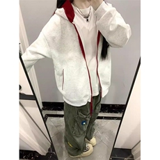 复古拉链开衫灰色卫衣女2025新款春秋季薄款加绒连帽外套W040，女装短外套，星座1116A（原606A-3）