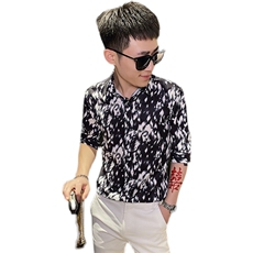 312A-108-P55新款社会小伙中袖衬衫韩版潮流男士五分袖衬衣A，男装T恤，星座312A-5