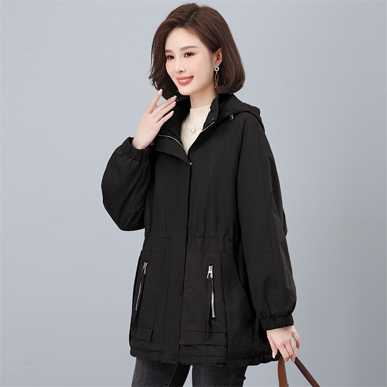 2025年冬季时尚潮流中长款休闲加绒加厚派克服,女装派克服,天丽