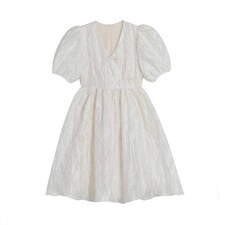 decplace/设计法式复古v领连衣裙黑色高腰小，女装连衣裙，dec place