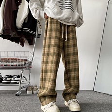 8XL-M特大码加厚毛呢料格子休闲裤宽松男裤毛呢裤K946P60加绒P70，男装休闲裤，电商D206-1