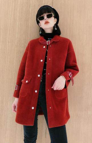 时尚洋气翻领机车长款外套，女装，茗格拉