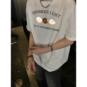 抖音得物 210克现货宽松纯棉美式潮牌印花落肩袖纯棉T恤AT211113图片