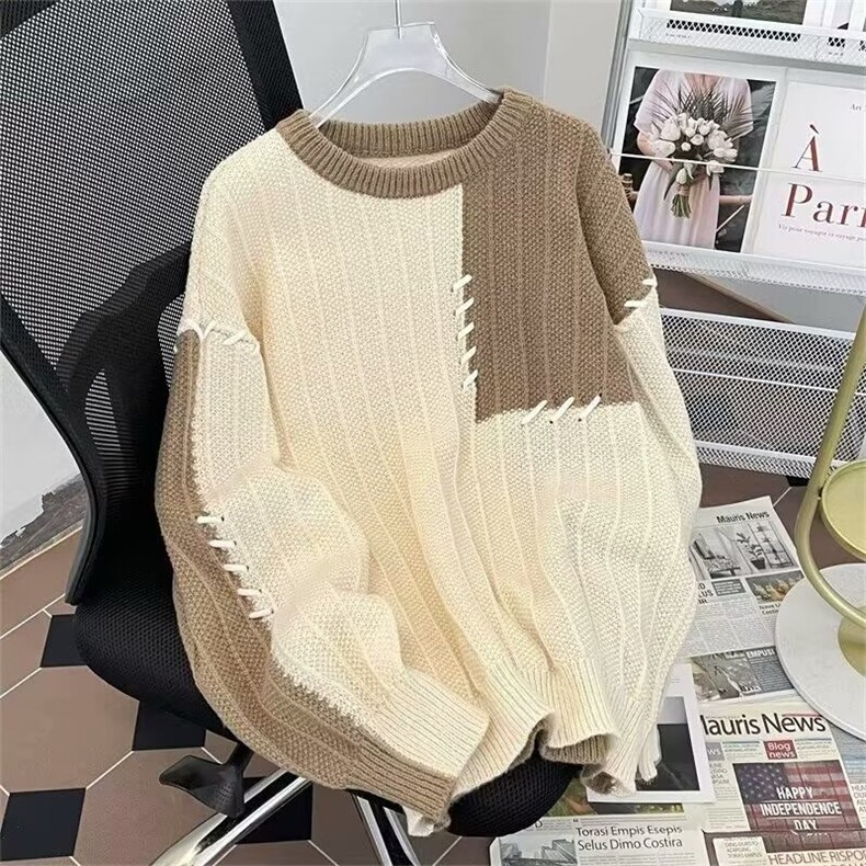 M212-P47 青少年休闲毛衣男秋冬季设计感小众针织衫落肩袖图片