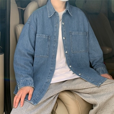牛仔长袖衬衫男美式复古休闲工装衬衣潮牌高街痞帅外套W13888-p52，男装衬衫，星座1008