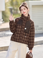 小个子羽绒服女2025冬季新款连帽复古格纹加厚保暖短款格子外套，女装羽绒服，意芙