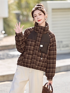 小个子羽绒服女2025冬季新款连帽复古格纹加厚保暖短款格子外套图片