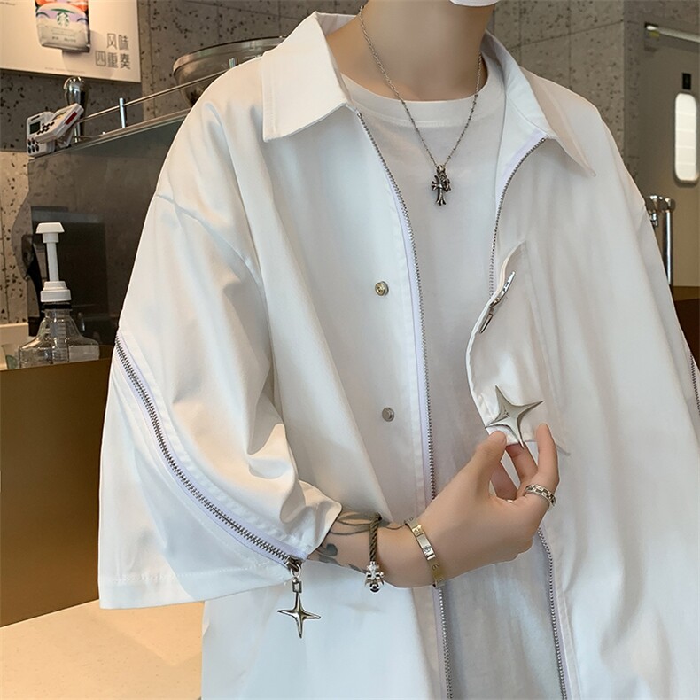 小众短款短袖夹克男夏季潮流帅气宽松衬衣计感工装衬衫CS0807-P40，男装衬衫，星座308B-2