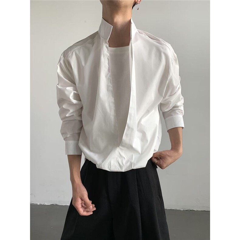 BN23高质量假两件长袖衬衫白色黑色P40M到3XL网络图，男装衬衫，星座506A