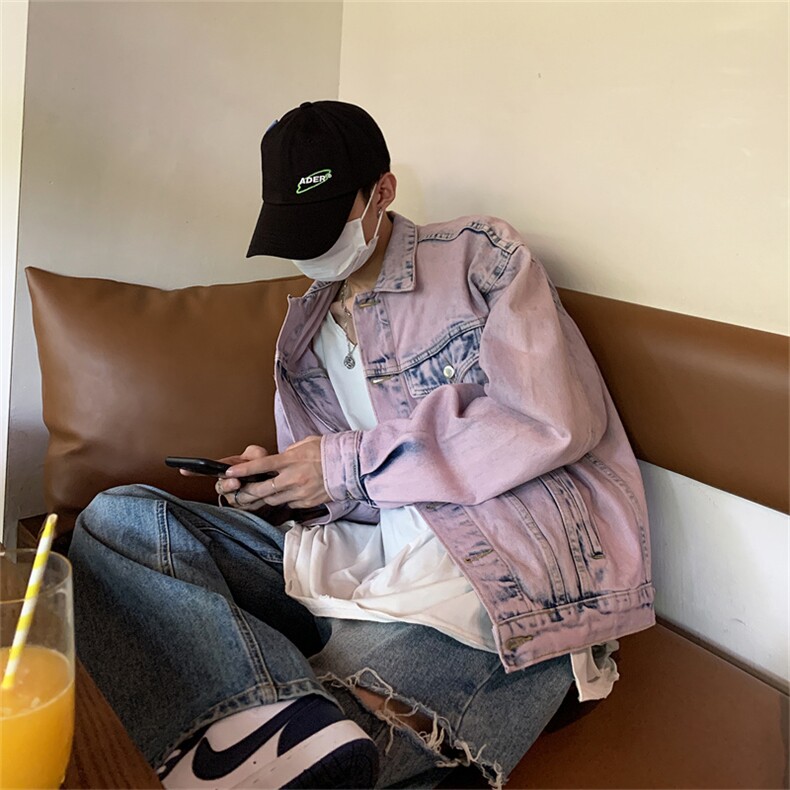 新款牛仔外套男ins潮春秋水洗做旧上衣美式复古扎染夹克JK023-p65图片