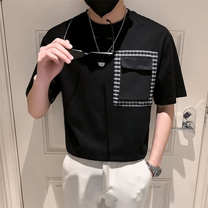 白色2023精神小伙修身男士圆领潮款短袖T恤打底衫潮 T901-P58控78图片