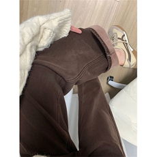 美拉德咖色加绒牛仔裤女秋冬新款复古高腰直筒裤显百搭拖地裤子，男装牛仔裤，星座1210-1