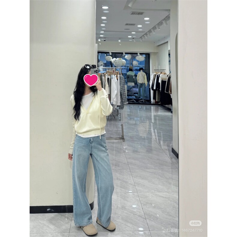 1506-1/QS9600/P44设计撞色假两件连帽针织女日系休闲慵懒风卫衣,男装卫衣,星座1506