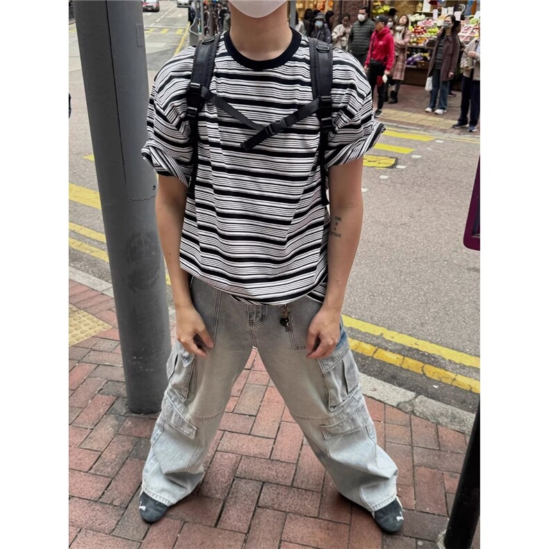美式复古水洗多口袋工装牛仔裤男女宽松垂感阔腿百搭长裤潮,男装牛仔裤,星座506A