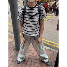美式复古水洗多口袋工装牛仔裤男女宽松垂感阔腿百搭长裤潮，男装牛仔裤，星座506A