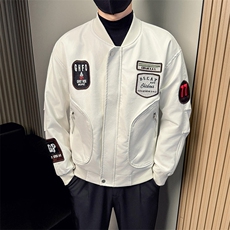 男士飞行员皮衣秋季新款棒球领PU皮夹克外套A368-QY9805-P118，男装夹克，电商A368