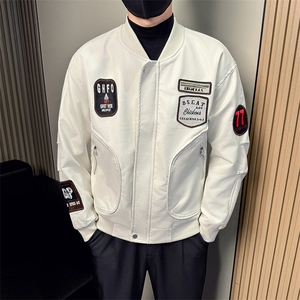 男士飞行员皮衣秋季新款棒球领PU皮夹克外套    A368-QY9805-P118图片