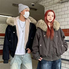 现货重磅boxy短款棉衣座山雕大毛毛领男女棉服水洗工装厚外套，男装棉衣，电商A486
