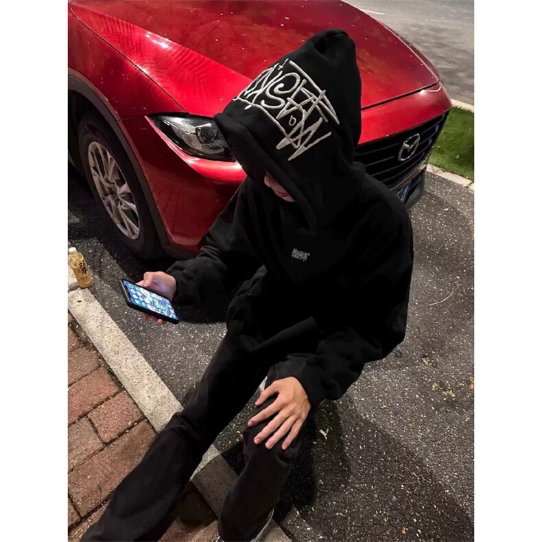 新款卫衣港风宽松简约连帽卫衣开衫男女同款潮流帅气百搭,男装卫衣,四季星座505