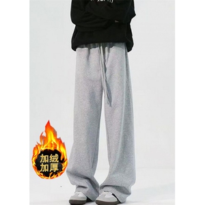 重磅运动卫裤男潮牌美式宽松加绒阔腿灰色拖地休闲长裤子 KG71图片