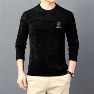 B-N21856冬季新款男士圆领毛衣雪尼尔加绒针织打底衫男装保暖P55图片
