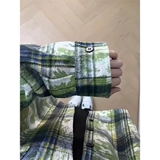 绿色泼墨扎染格子衬衫重磅设计长袖衬衣上衣美式复古情侣休闲外套，男装衬衫，星座506A