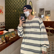 条纹卫衣男字母2022港风春秋新款上衣宽松潮inst恤外套W1293-P28，男装卫衣，星座412-3