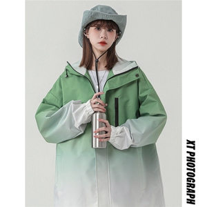 中性风山系防水冲锋衣渐变色夹克女聚酯纤维JK77088P85控128图片