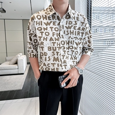 2025春季新款衬衫男士夏季七分袖衬衫印花棉质上衣男901-C39P58，男装衬衫，星座901