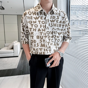2025春季新款衬衫 男士夏季七分袖衬衫印花棉质上衣男901-C39P58图片