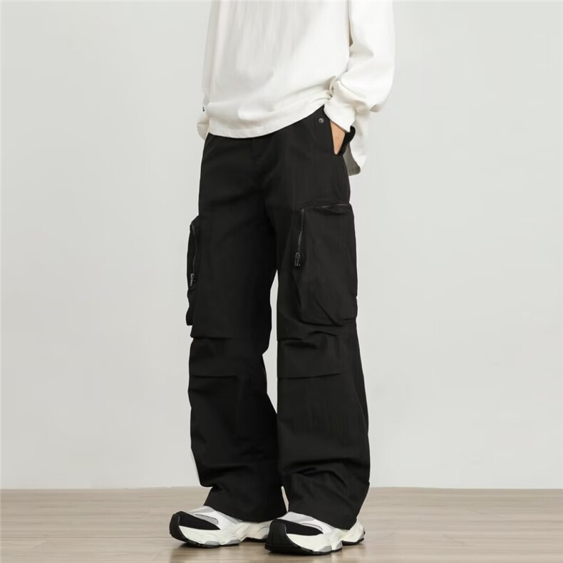 美式高街设计感伞兵工装裤男ins多口袋拉链休闲宽松长裤，男装工装外套，星座716-2