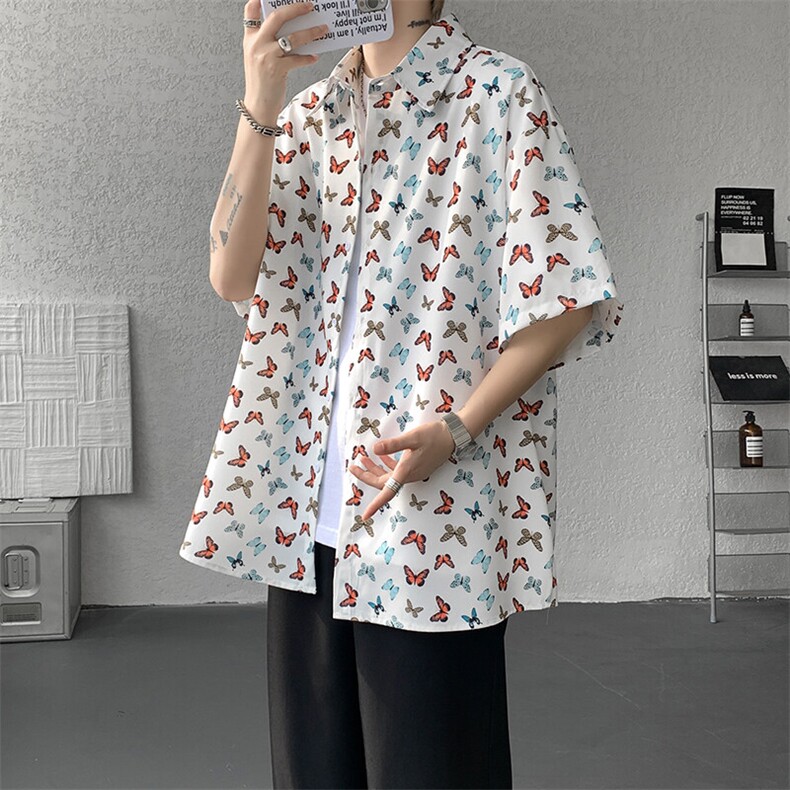 8XL-M花衬衫男短袖夏季薄款冰丝半袖宽松大码休闲外套DC28008P38,男装T恤,电商B312
