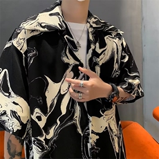 夏季男衬衫衬衣短袖宽松半袖潮流个性花色印花发型师中袖上衣C077，男装衬衫，星座601-2