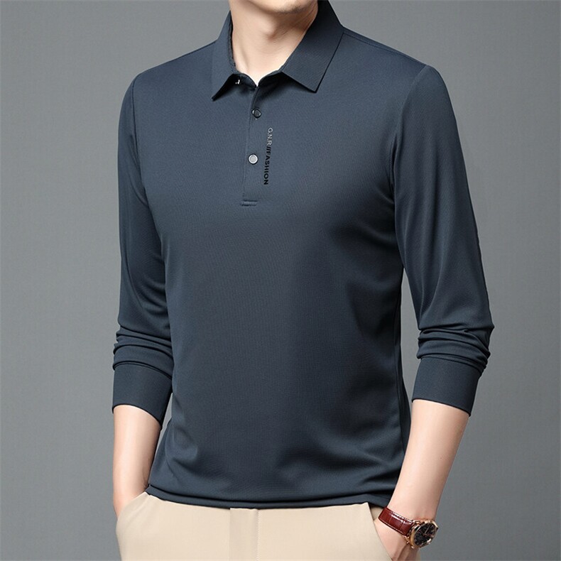 长袖T恤男士纯棉polo衫商务休闲弹力翻领打底衫上衣服,男装Polo衫,电商B212（原钱塘6029）