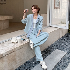 26春新款现-浅蓝温柔风拼接格子西装套装2628-P180K288，女装套装/套裙，2B190