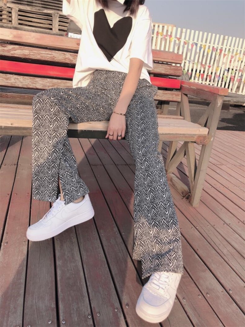 春夏千鸟格开叉阔腿裤，女装，1+1 MAIN ROAD