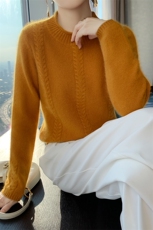 100%纯羊毛衫女圆领麻花加厚长袖针织毛衣宽松百搭打底羊绒衫上衣，女装羊毛衫，冀清阳荣
