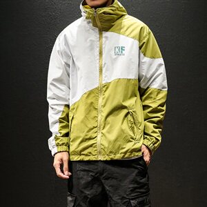 春装构成宽松撞色印花冲锋衣夹克衫潮男女嘻哈连帽外套男JK01/P90