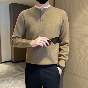 冬季店主风社会小伙痞帅立领假二件针织打底衫毛衣301A-1/M99/P58图片