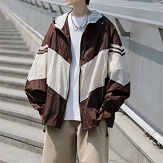 褶皱防晒衣男韩版潮流拼色条纹个性连帽2023夏季ins外套W4819-P40，男装防晒衣，星座412-2