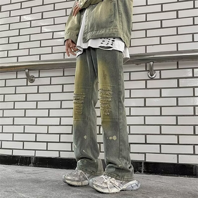 美式牛仔裤男韩版潮流直筒高街帅破洞2024春季ins长裤RK1311-P49,男装牛仔裤,星座412-3