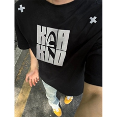 国潮美式复古刺绣短袖T恤男夏季设计感情侣上衣oversize正肩半袖，男装T恤，电商A486-1