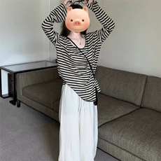 美式复古撞色条纹防晒罩衫t恤女宽松休闲慵懒松弛感上衣薄款，男装T恤，星座506A