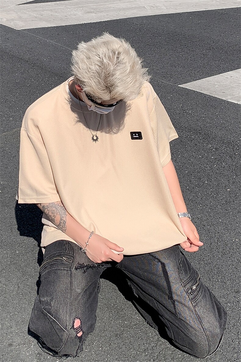 8XL-M重磅！特大码T潮牌上衣男中性华夫格短袖T恤DX304P25控39,男装T恤,电商D206-1