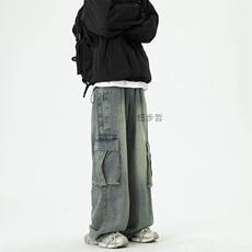 网络图现货工装牛仔裤男秋冬宽松直筒裤阔腿长裤RN15-P60，男装牛仔裤，星座1005-4