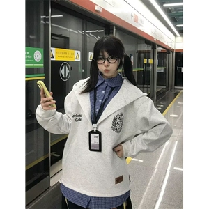 新款卫衣新款休闲藏青色女春秋季设计感潮牌上衣宽松流行图片